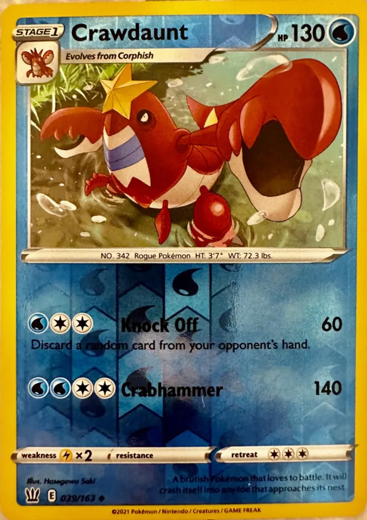 Crawdaunt reverse holo card front, Battle Styles 39/163