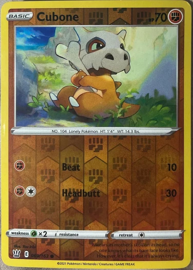Cubone reverse holo card front, Battle Styles 69/163