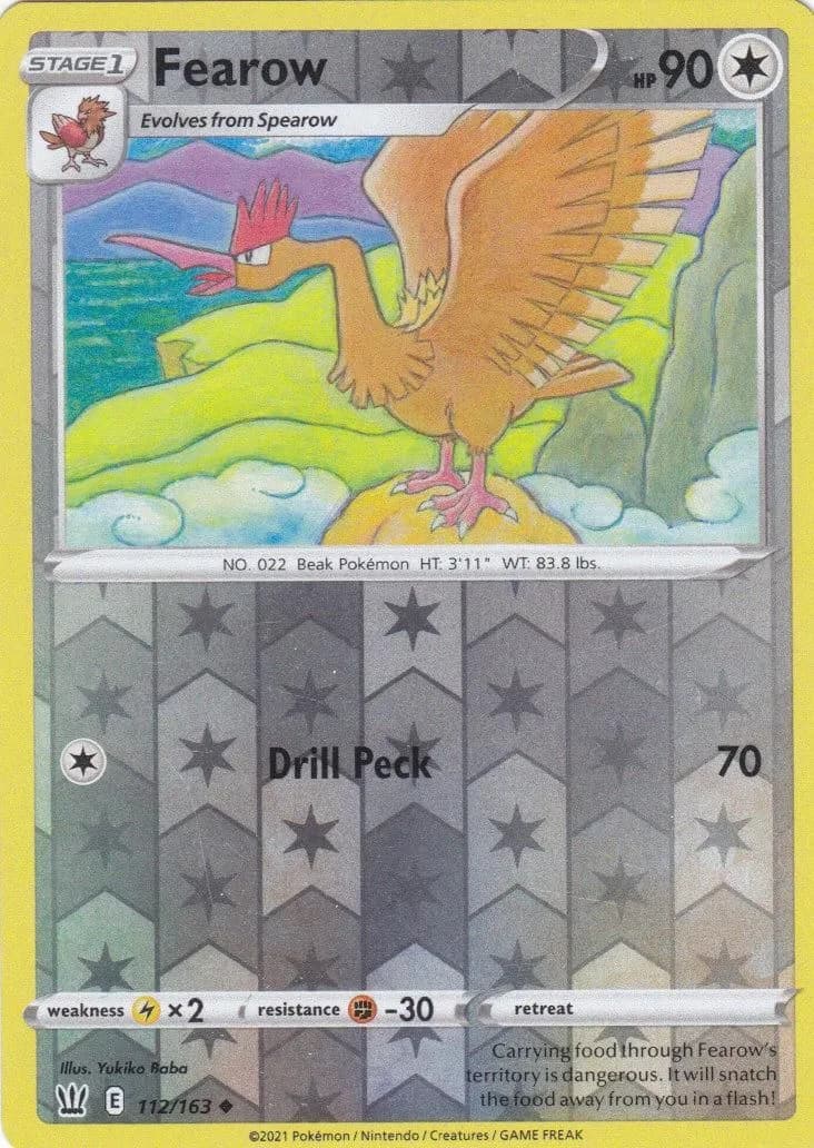 Fearow reverse holo card front, Battle Styles 112/163