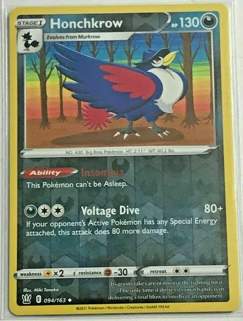 Honchkrow reverse holo card front, Battle Styles 94/163