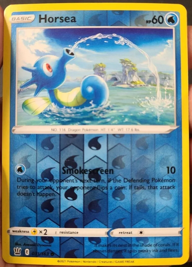 Horsea reverse holo card front, Battle Styles 31/163