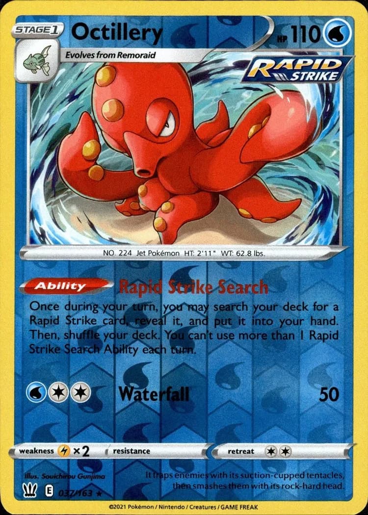 Octillery reverse holo card front, Battle Styles 37/163
