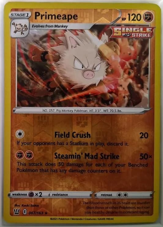 Primeape reverse holo card front, Battle Styles 67/163