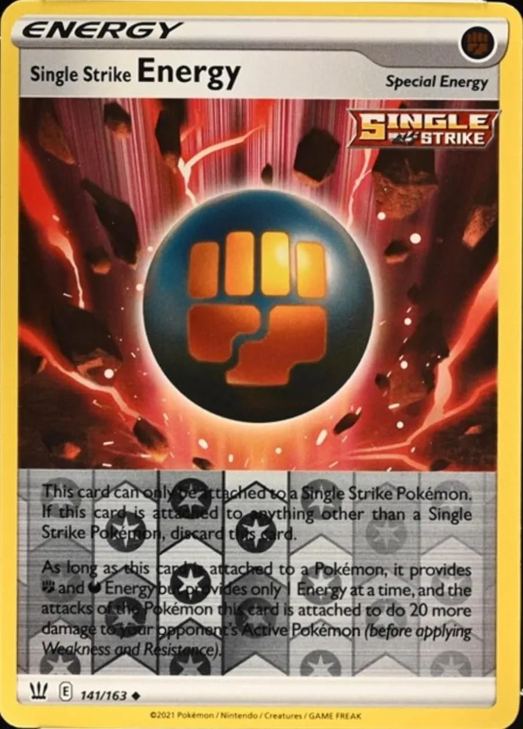Single Strike Energy reverse holo card front, Battle Styles 141/163