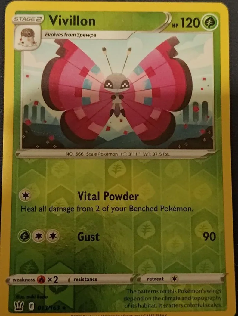 Vivillon reverse holo card front, Battle Styles 13/163