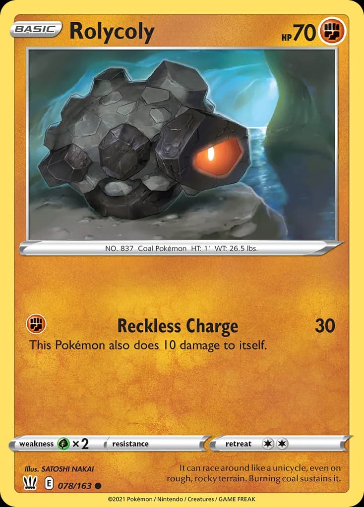 Rolycoly, Battle Styles 78/163, English non-holo base-card reference; reverse-holo finish is not shown