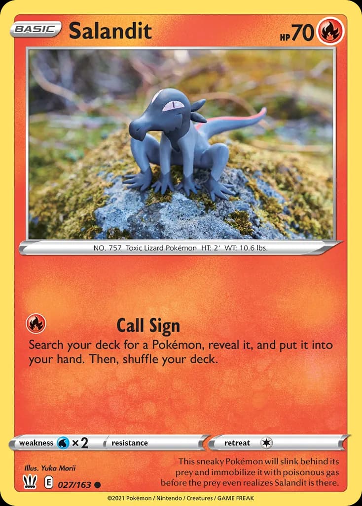 Salandit, Battle Styles 27/163, English non-holo base-card reference; reverse-holo finish is not shown