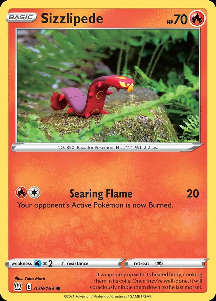 Sizzlipede, Battle Styles 29/163, English non-holo base-card reference; reverse-holo finish is not shown