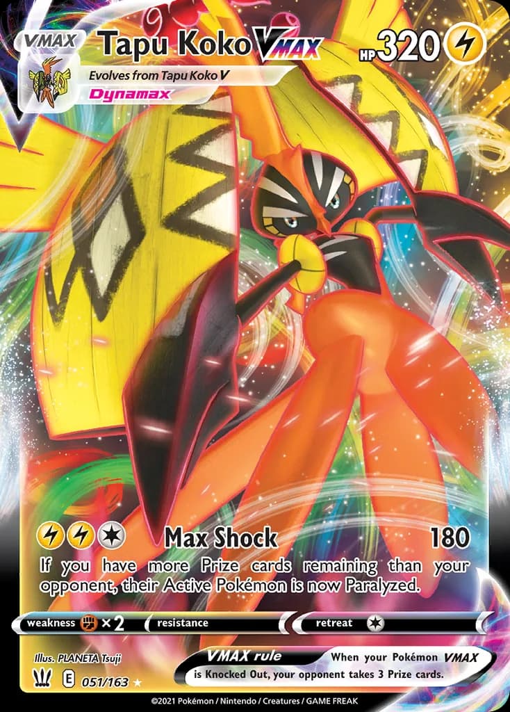 Battle Styles Tapu Koko VMAX card front, 51/163
