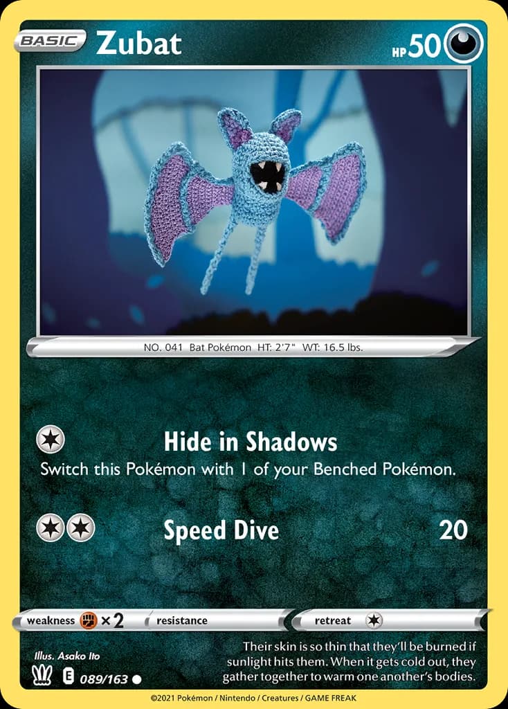 Zubat, Battle Styles 89/163, English non-holo base-card reference; reverse-holo finish is not shown