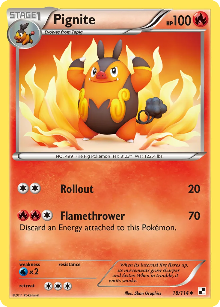 Black & White Pignite card front, 18/114