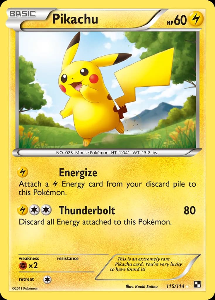 Black & White Pikachu card front, 115/114