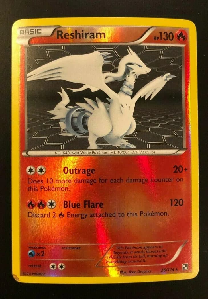 Reshiram reverse holo card front, Black & White 26/114