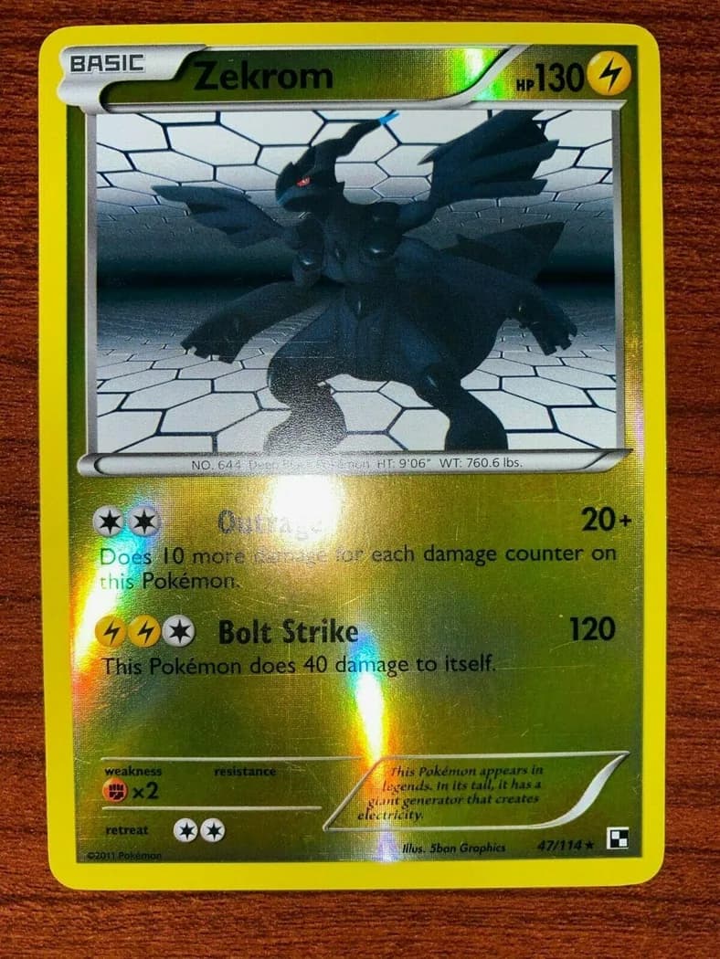 Zekrom reverse holo card front, Black & White 47/114