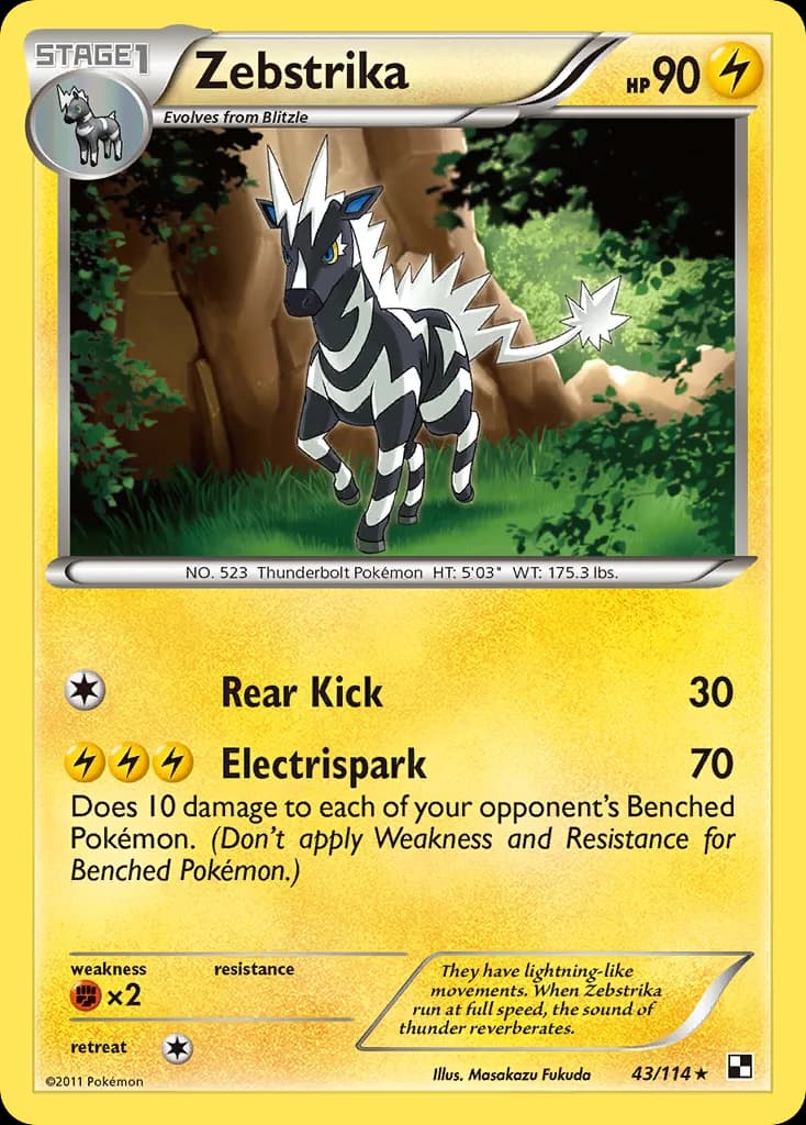 Black & White Zebstrika card front, 43/114