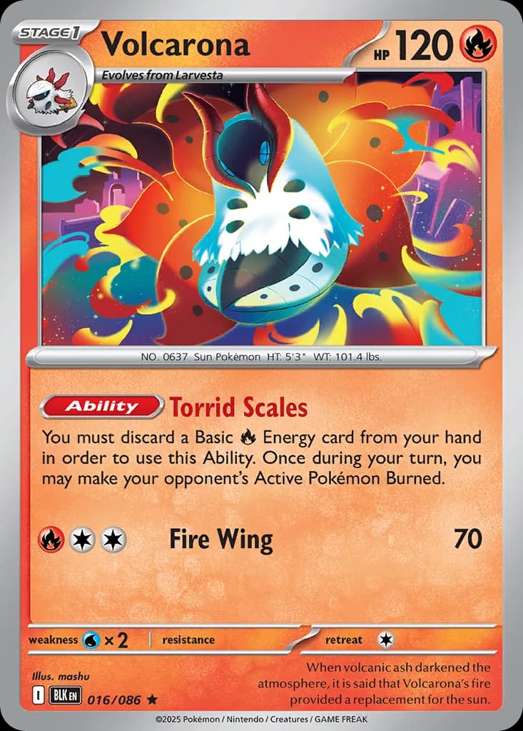 Volcarona card front, Black Bolt 16/86