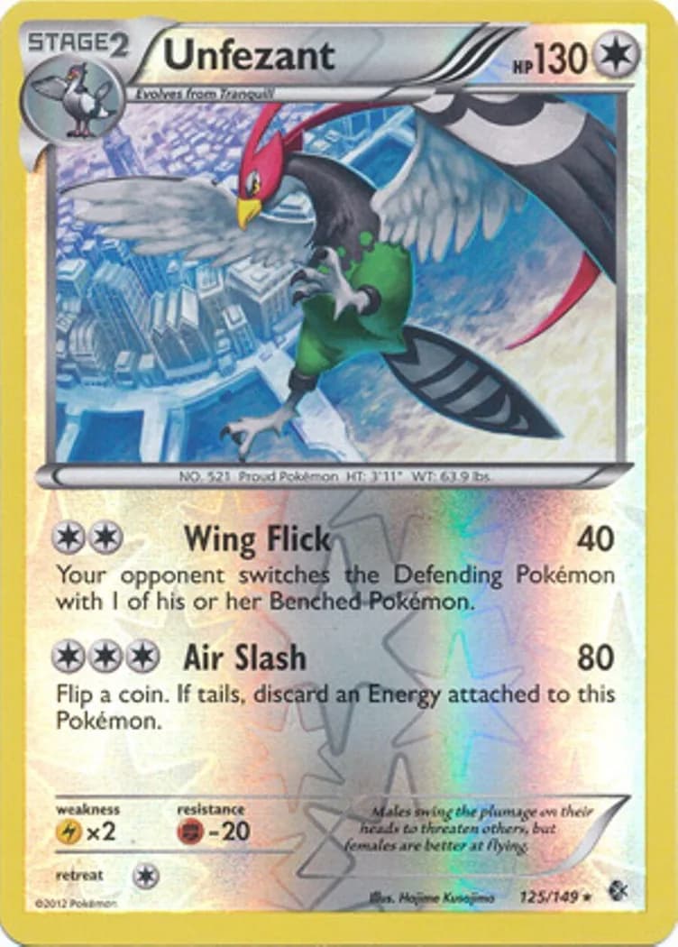 Unfezant reverse holo card front, Boundaries Crossed 125/149
