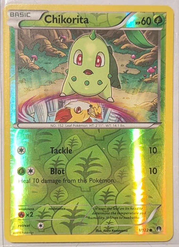Chikorita reverse holo card front, BREAKpoint 1/122