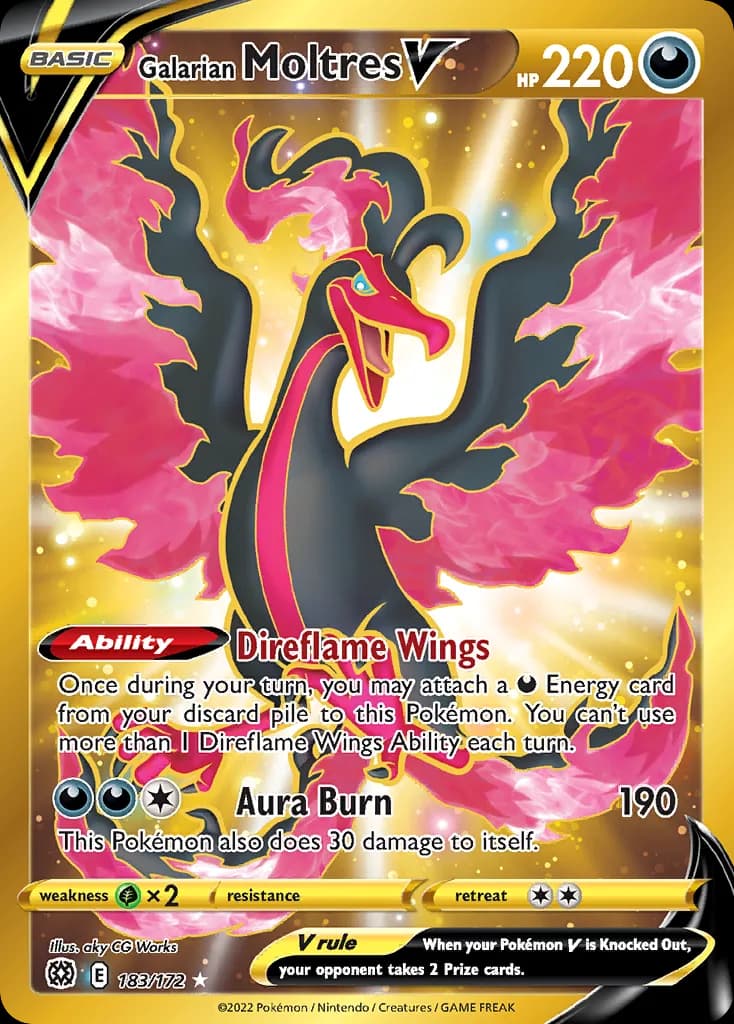Brilliant Stars Galarian Moltres V card front, 183/172