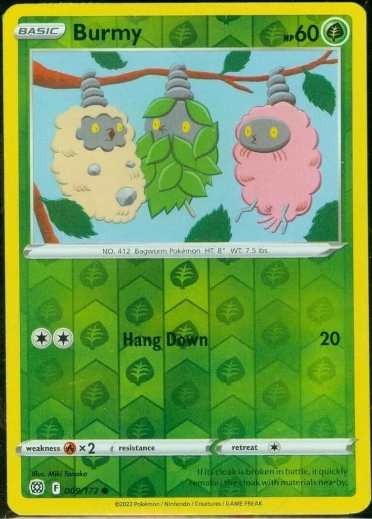 Burmy reverse holo card front, Brilliant Stars 9/172
