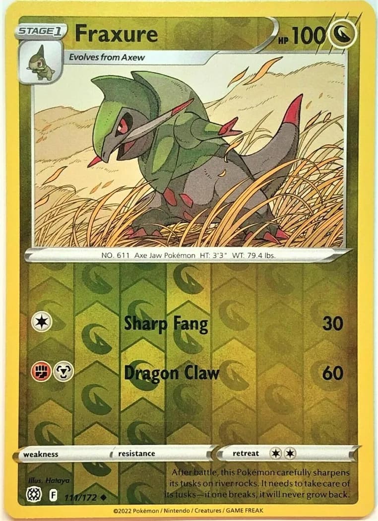 Fraxure reverse holo card front, Brilliant Stars 111/172
