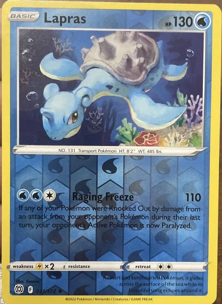 Lapras reverse holo card front, Brilliant Stars 31/172