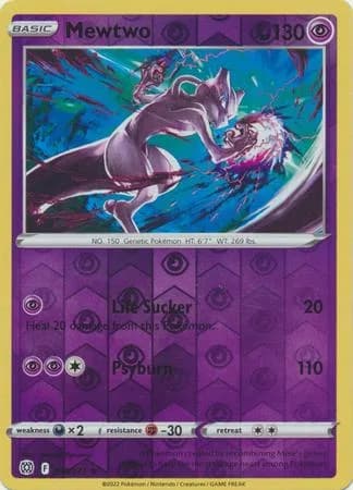 Mewtwo reverse holo card front, Brilliant Stars 56/172