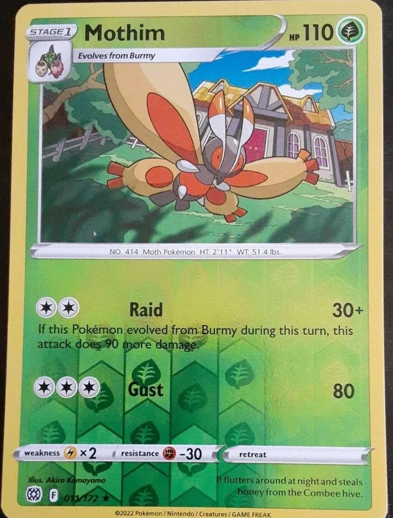 Mothim reverse holo card front, Brilliant Stars 11/172