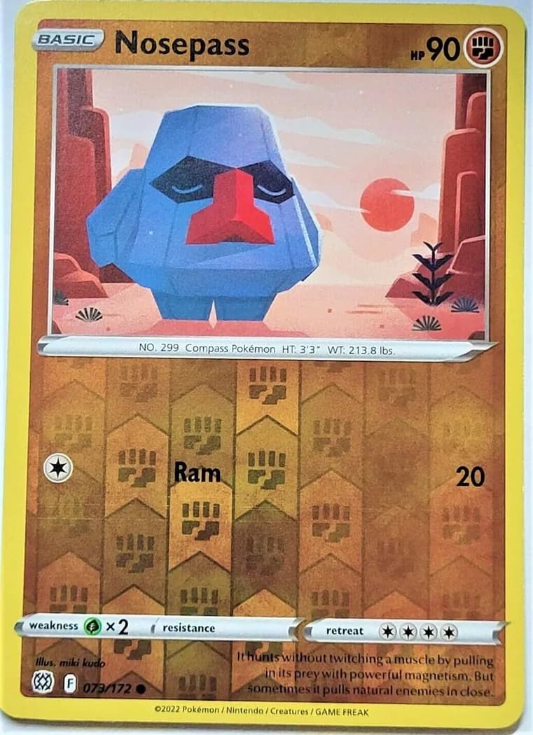 Nosepass reverse holo card front, Brilliant Stars 73/172