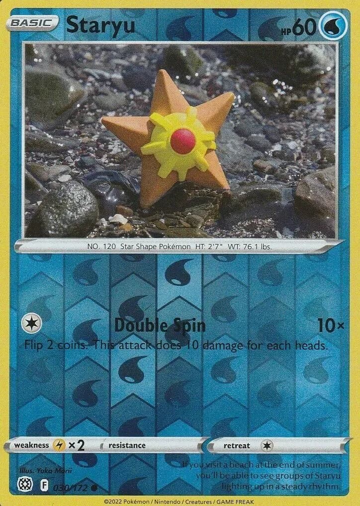Staryu reverse holo card front, Brilliant Stars 30/172