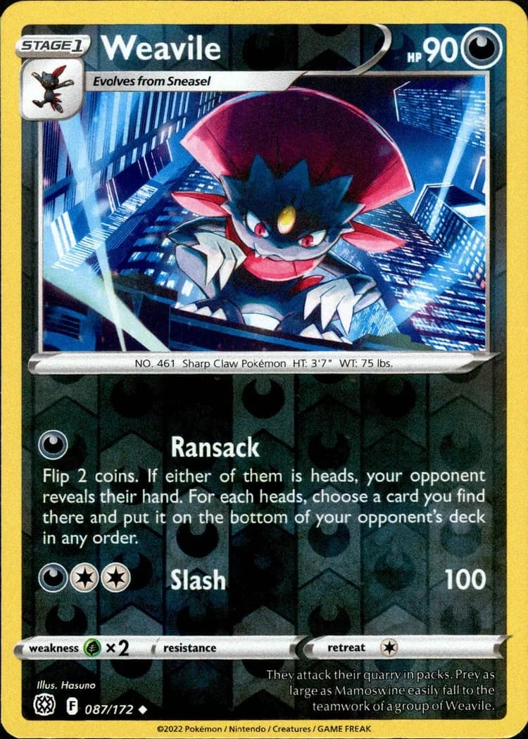 Weavile reverse holo card front, Brilliant Stars 87/172
