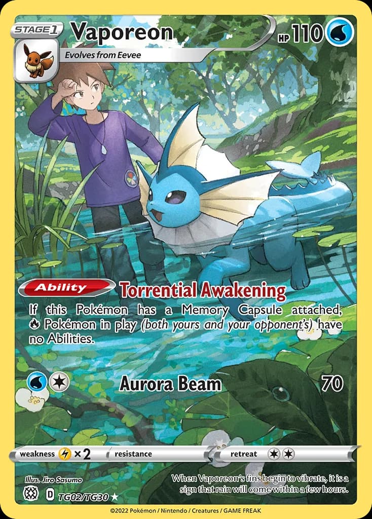 Vaporeon card front, Brilliant Stars TG02/TG30