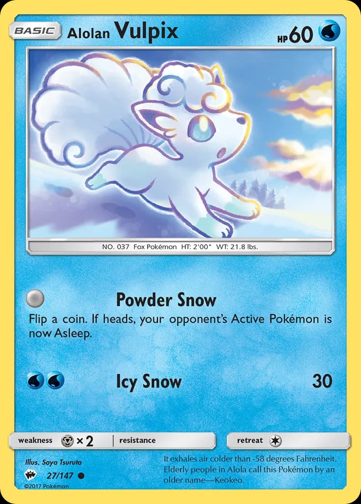 Alolan Vulpix card front, Burning Shadows 27/147