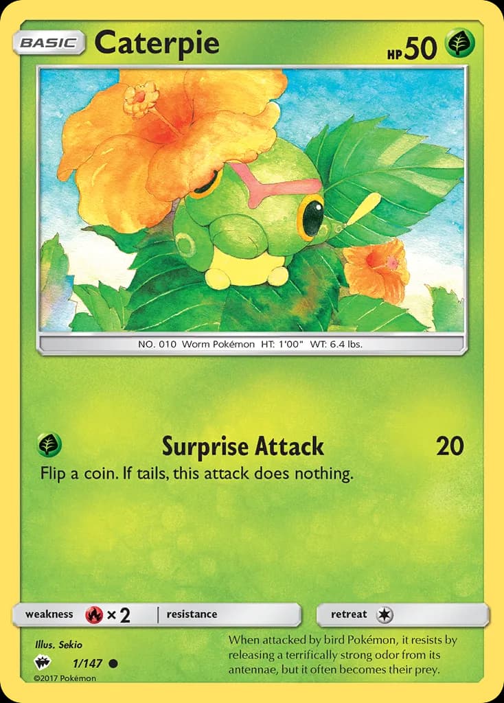 Burning Shadows Caterpie card front, 1/147
