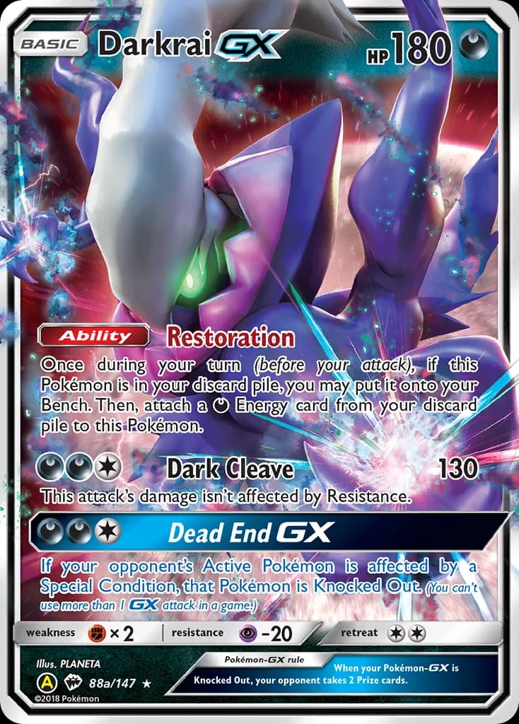 Darkrai-GX card front, Burning Shadows 88a/147