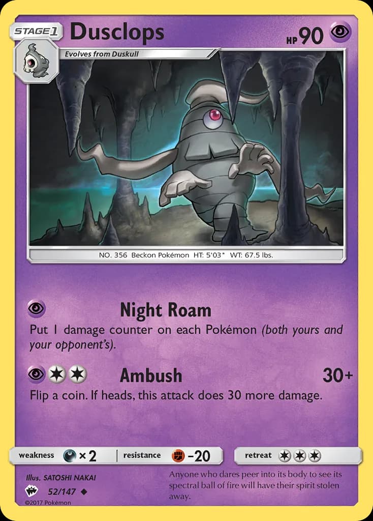Burning Shadows Dusclops card front, 52/147
