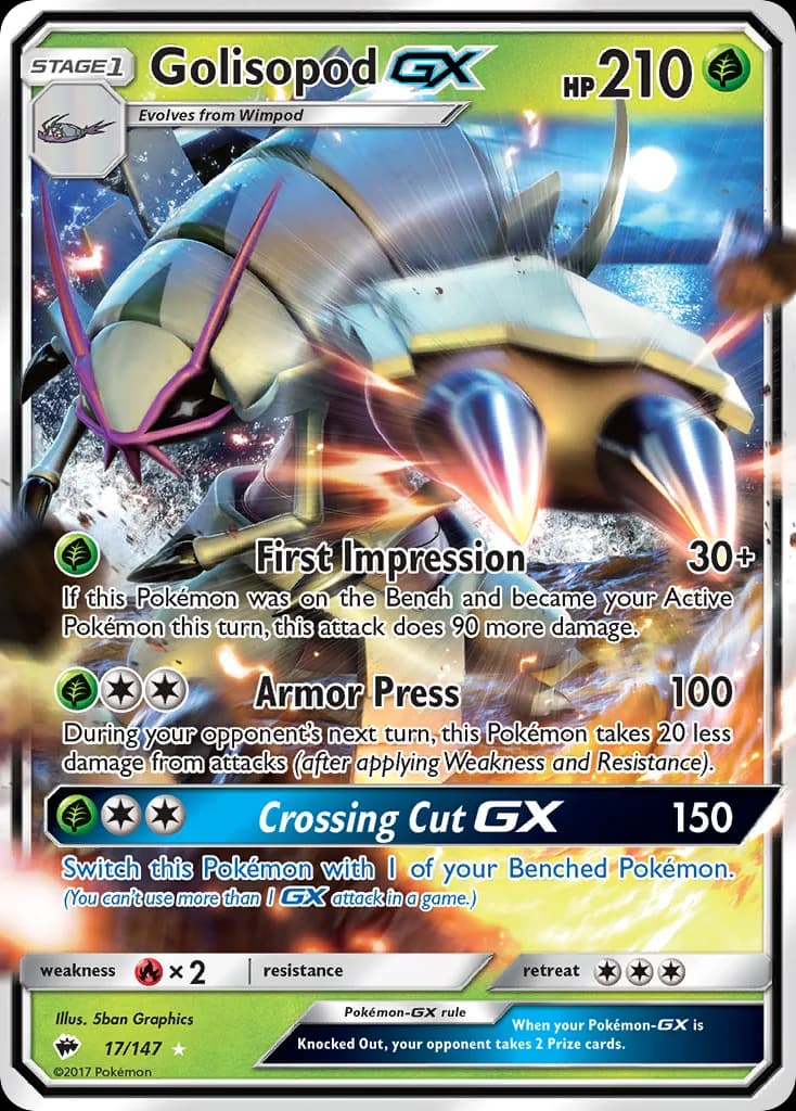 Burning Shadows Golisopod-GX card front, 17/147