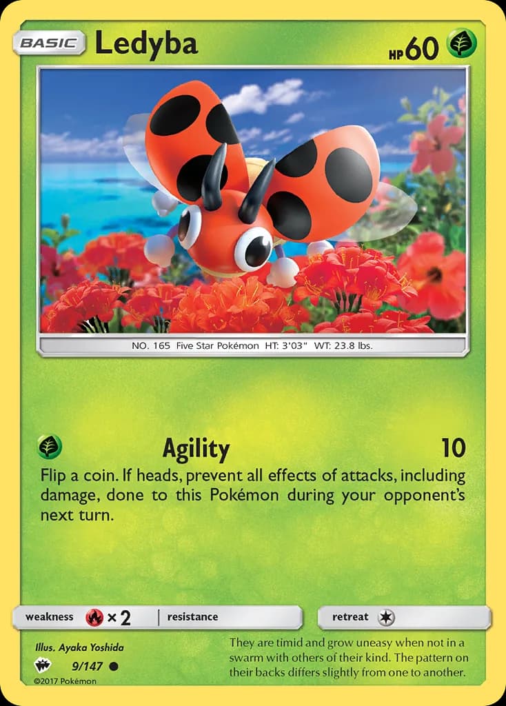 Burning Shadows Ledyba card front, 9/147