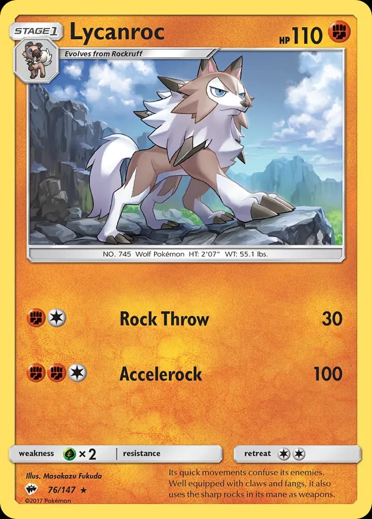 Lycanroc card front, Burning Shadows 76/147