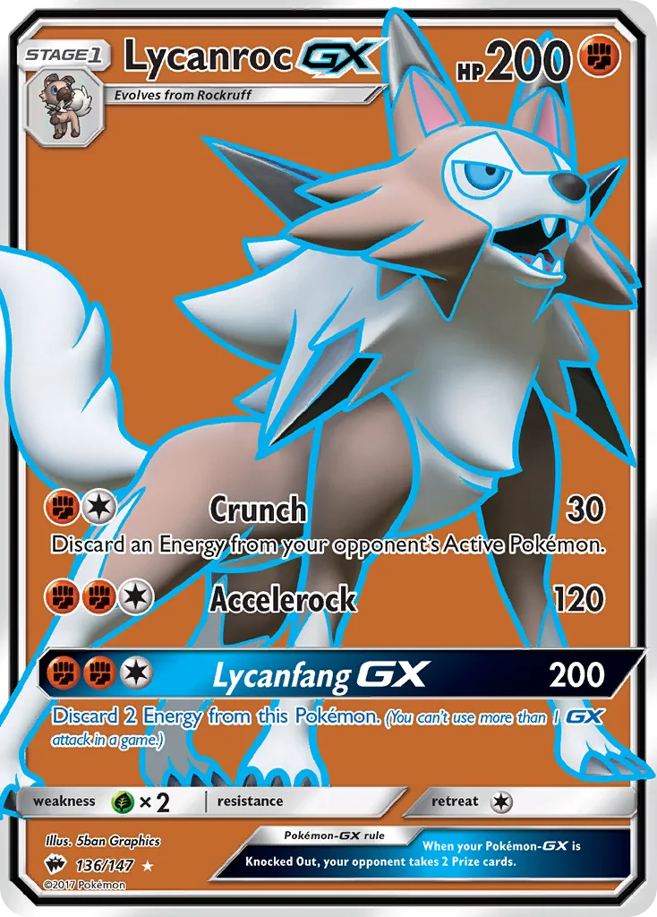 Lycanroc-GX card front, Burning Shadows 136/147