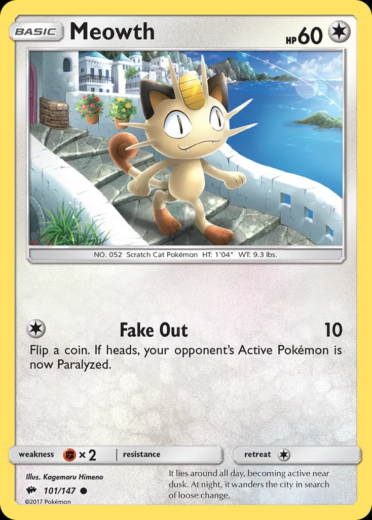 Burning Shadows Meowth card front, 101/147