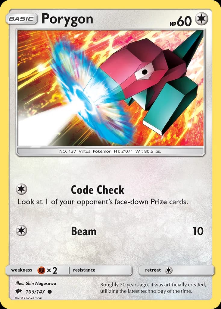 Porygon card front, Burning Shadows 103/147