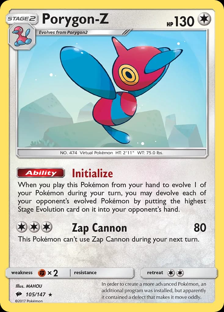Porygon-Z card front, Burning Shadows 105/147