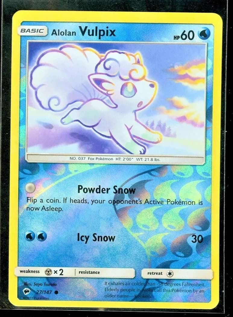 Alolan Vulpix reverse holo card front, Burning Shadows 27/147