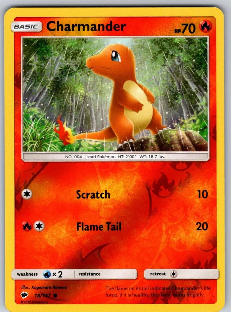 Charmander reverse holo card front, Burning Shadows 18/147
