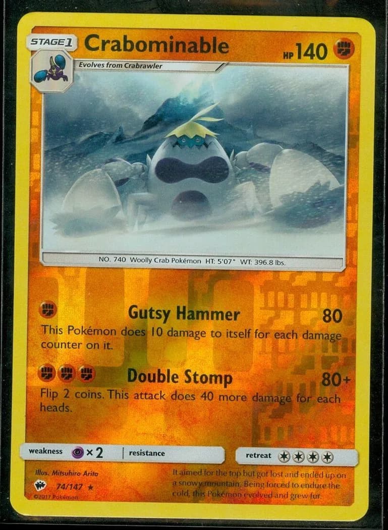 Crabominable reverse holo card front, Burning Shadows 74/147