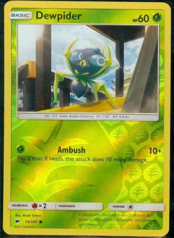 Dewpider reverse holo card front, Burning Shadows 14/147