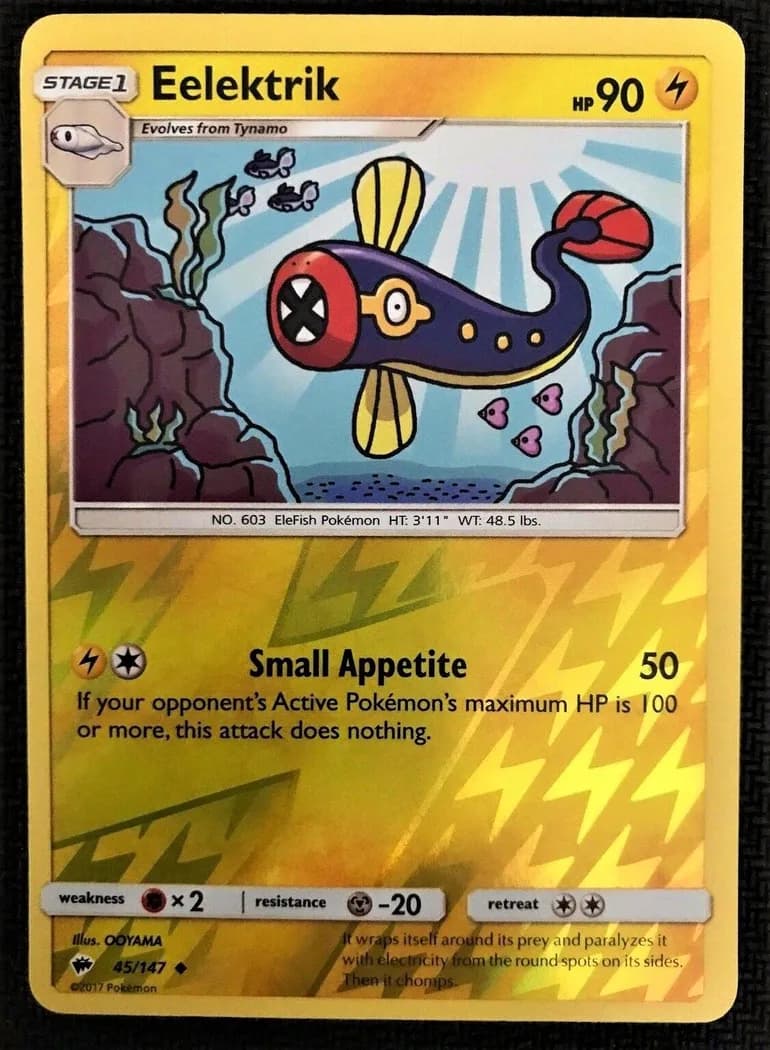 Eelektrik reverse holo card front, Burning Shadows 45/147
