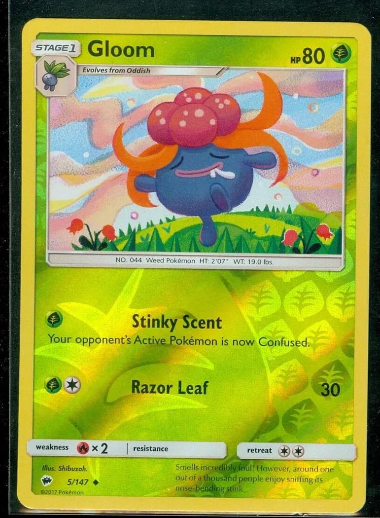 Gloom reverse holo card front, Burning Shadows 5/147