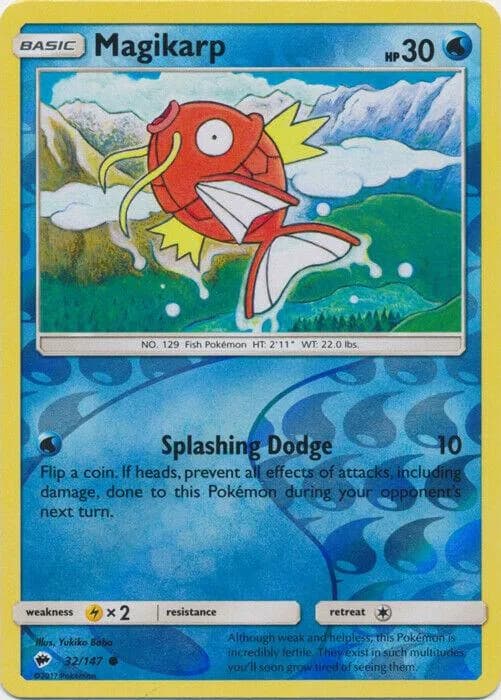Magikarp reverse holo card front, Burning Shadows 32/147